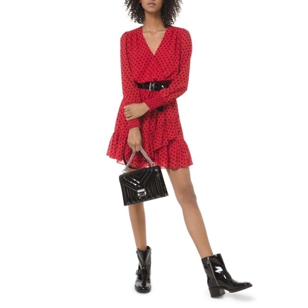 Michael Kors Smocked Ruffle Polka Dot Dress